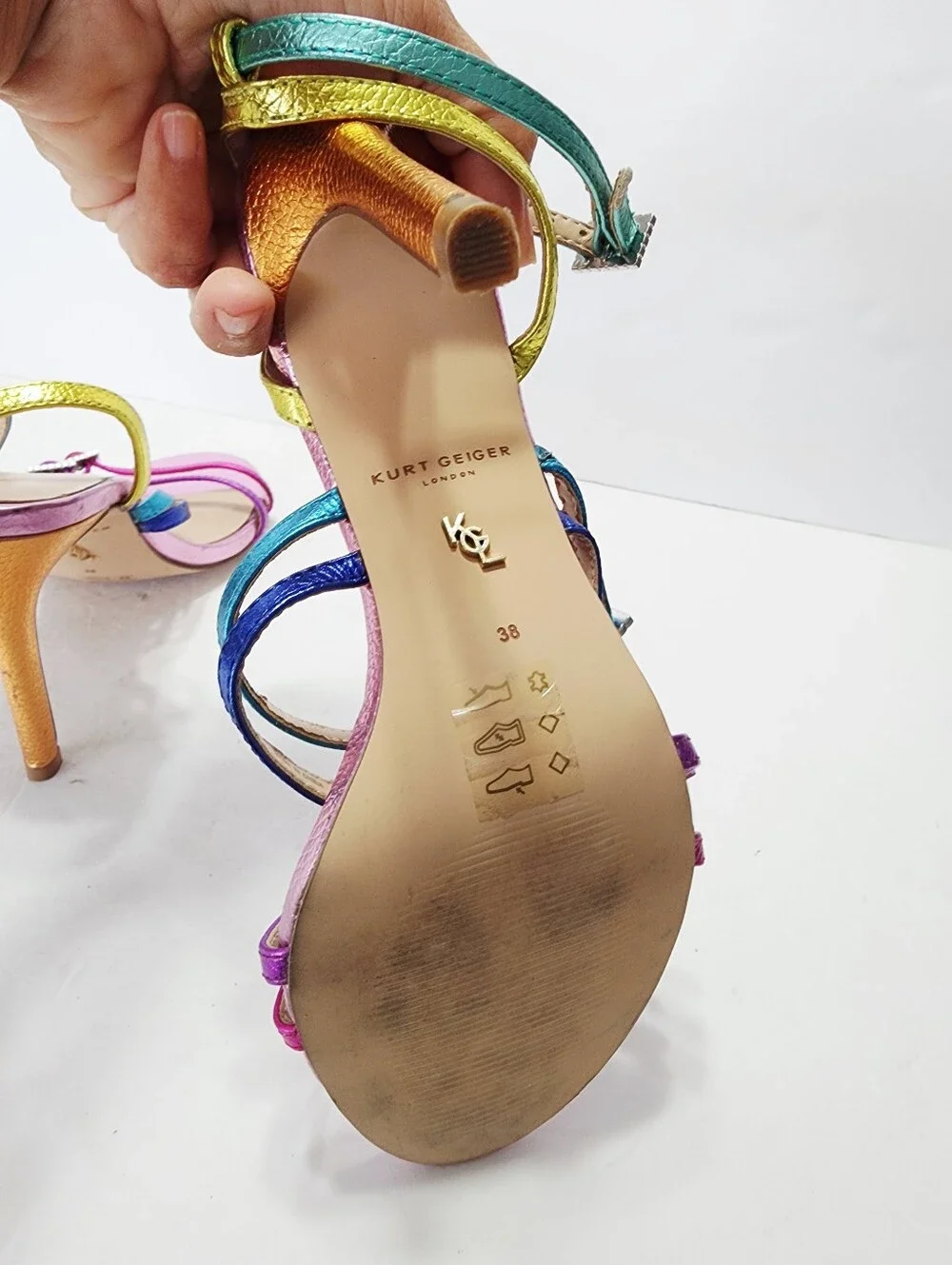 Kurt Geiger Pierra Rainbow Metallic Strappy Stiletto Sandals Size 38